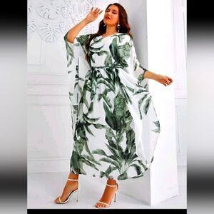 Tropical print kimono dress 1X